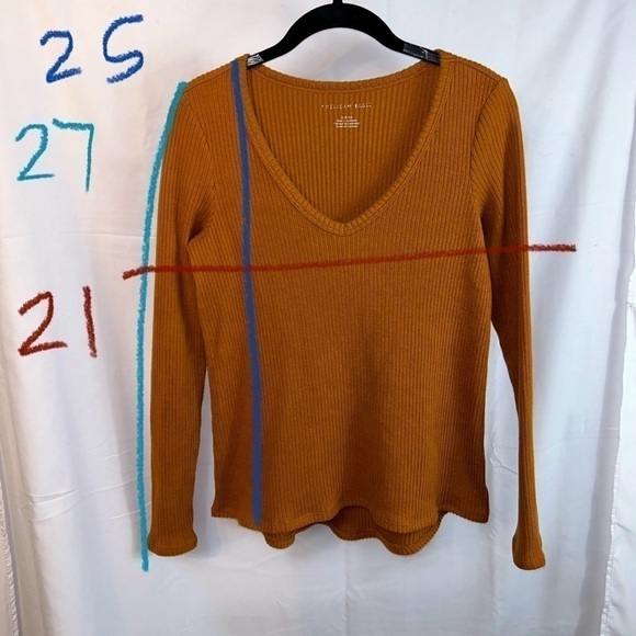 American Eagle Shirt Long Sleeve Ribbed Plush V-Neck Pullover Sweater Top - Picture 5 of 8